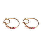 Aretes doble círculo con Zirconias de Colores.  Broche de Presión. 3cm.  Oro Amarillo de 10 kilates.