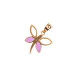 Dije con forma de Tortuga adornado con Flor y Zirconias de colores en Corte Brillante.  2 centímetros.  Oro Amarillo de 10 kilates.