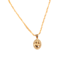 Medalla ovalada para Bautizo con imagen en relieve del Espíritu Santo adornada con zirconias en corte brillante.  Oro Amarillo de 10 kilates.