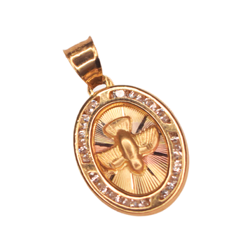 Medalla ovalada para Bautizo con imagen en relieve del Espíritu Santo adornada con zirconias en corte brillante.  Oro Combinado Amarillo, Blanco y Rosa de 10 kilates.