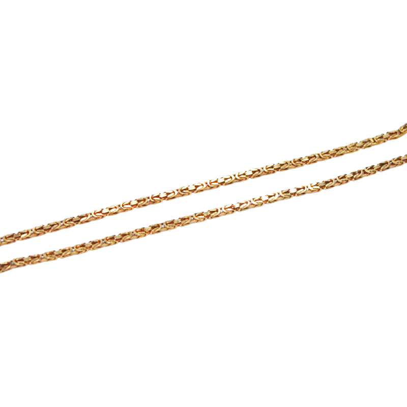 Cadena Bizantina de 3mm de ancho.  Broche de Perico.  45cm de largo.  Oro Amarillo de 10 kilates.
