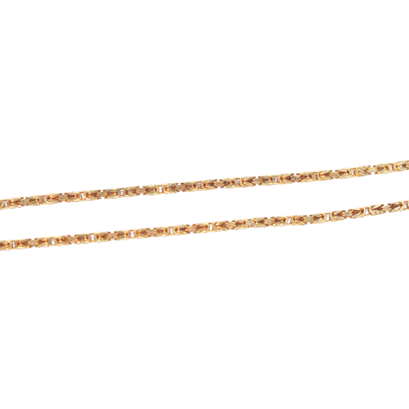 Cadena Bizantina de 3mm de ancho.  Broche de Perico.  45cm de largo.  Oro Amarillo de 10 kilates.