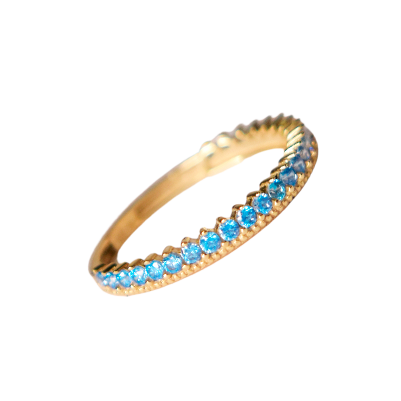 Churumbela para Dama Corona con Zirconias Azules en Corte Brillante.  Oro amarillo de 10 kilates.