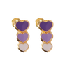 Broquel tres Corazones esmaltados en morado degradado.  Oro Amarillo de 10 kilates.