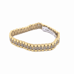 Pulso para Caballero. Tejido tipo "Rolex" con zirconias en corte brillante.  22cm de largo.  Oro Amarillo de 10 kilates.