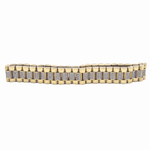 Pulso para Caballero. Tejido tipo "Rolex" con zirconias en corte brillante.  22cm de largo.  Oro Amarillo de 10 kilates.