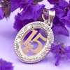 Dije "15" Corazones Oro 10k con Zirconias