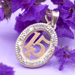 Dije "15" Corazones Oro 10k con Zirconias