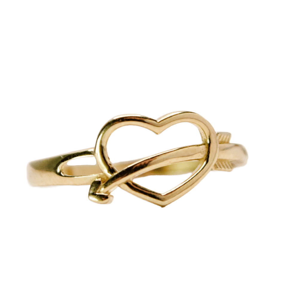 Anillo para Dama de Corazón Flechado.  Oro Amarillo de 10 kilates.