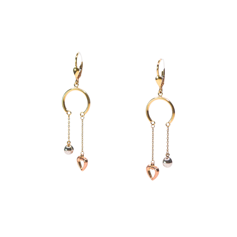 Aretes Corazón 3 Oros 10k