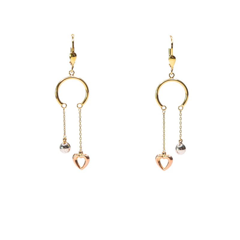 Aretes Corazón 3 Oros 10k