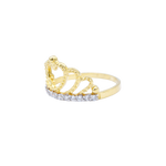 Anillo para Quinceañera Corona y Corazón con Zirconias en Corte Brillante.  Oro Amarillo de 10 kilates.
