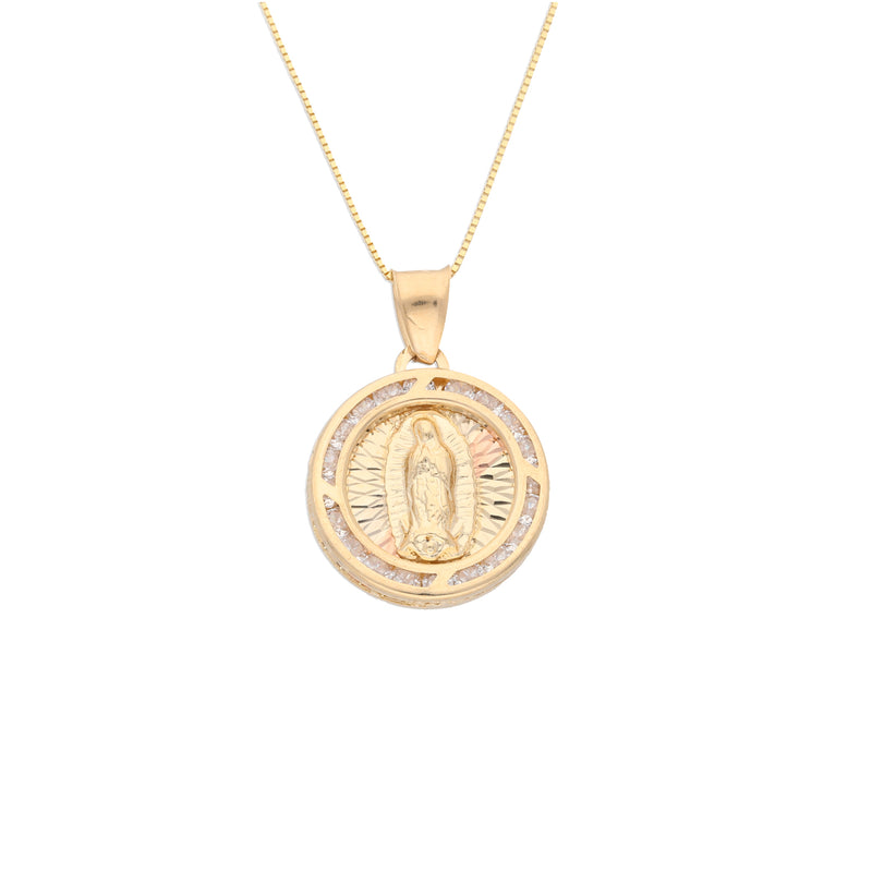 Medalla de oro combinado de la Virgen de Guadalupe con zirconias